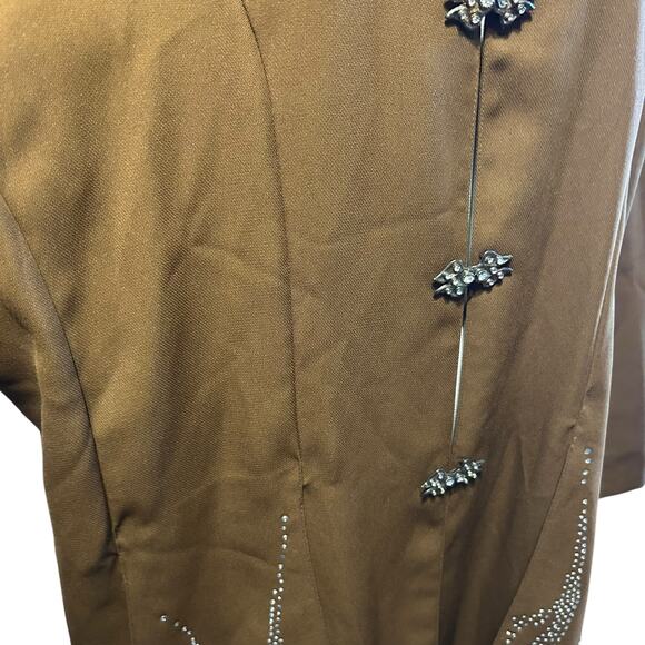 X-LAND DOLCE Jacket Long 2XL VTG USA Dark Brown Rhinestones Y2K Boho Whimsy Goth - Picture 10 of 14